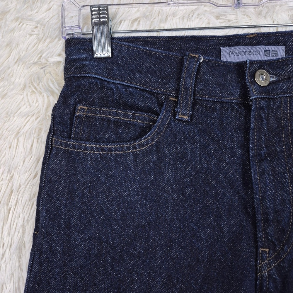 JW Anderson x Uniqlo Indigo Straight Leg Jeans 24x31 High Rise Dark Wash Denim - Picture 2 of 10
